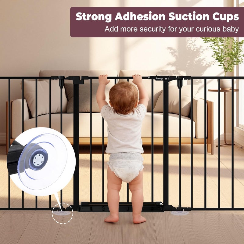 Cideny 144" Extra Wide Baby Gate with Door, Configurable 6 Panels Baby Fence, Fireplace Gate with Anti-Trip Pedal, Family Essentials Safety Gate for Child Dogs Pets, 28'' Tall Black - Image 5