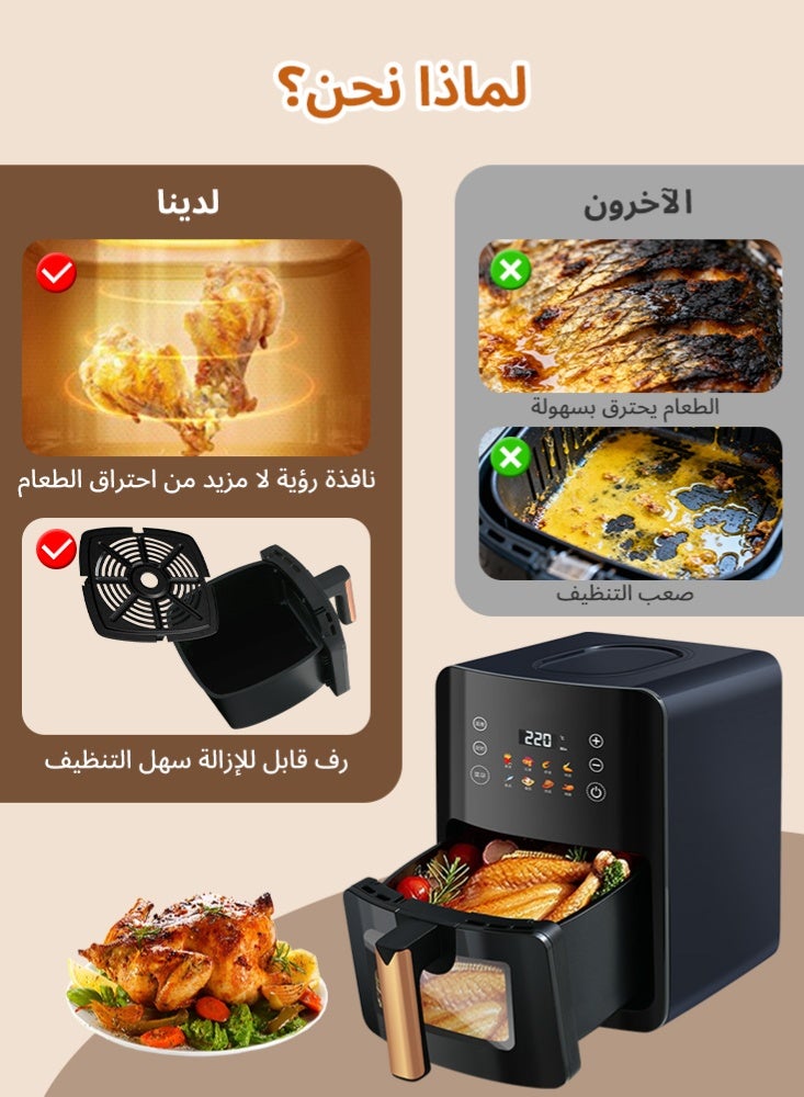 FLUXHOM Digital Air Fryer Oven, 1350W Large Capacity Air Fryer with Viewing Window and 8 Cooking Settings, No Oil Crispy Cooking for Family - Image 5