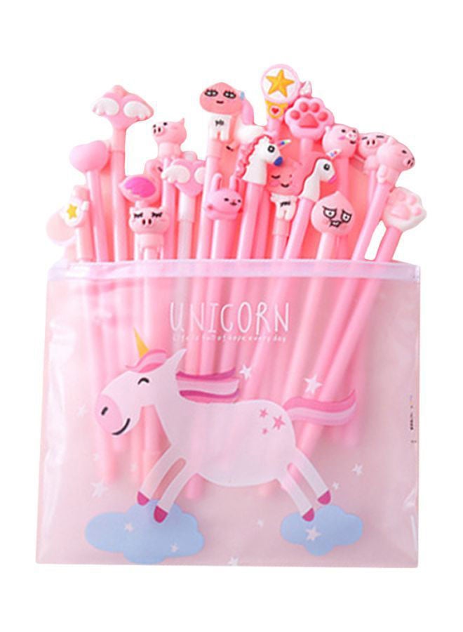 NIBEMINENT 21-Piece Unicorn Patterns Pen With File Bag Set Pink/Clear - Image 1