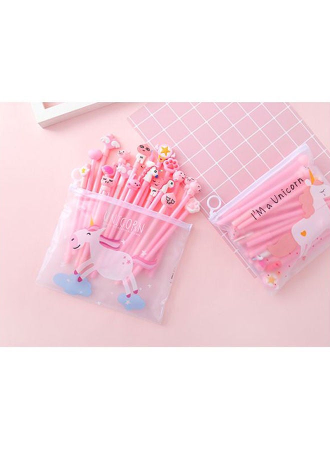 NIBEMINENT 21-Piece Unicorn Patterns Pen With File Bag Set Pink/Clear - Image 3