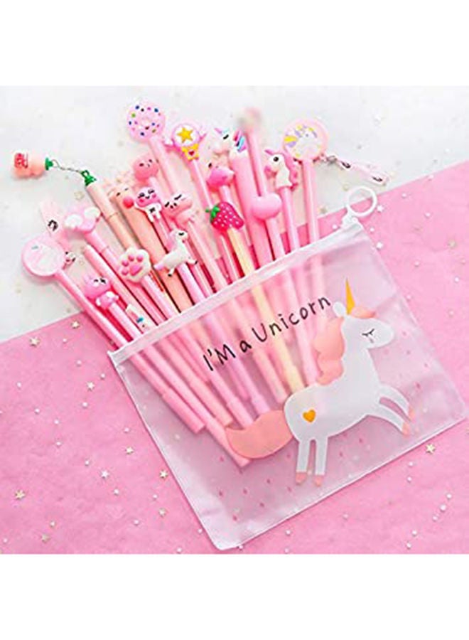 NIBEMINENT 21-Piece Unicorn Patterns Pen With File Bag Set Pink/Clear - Image 5