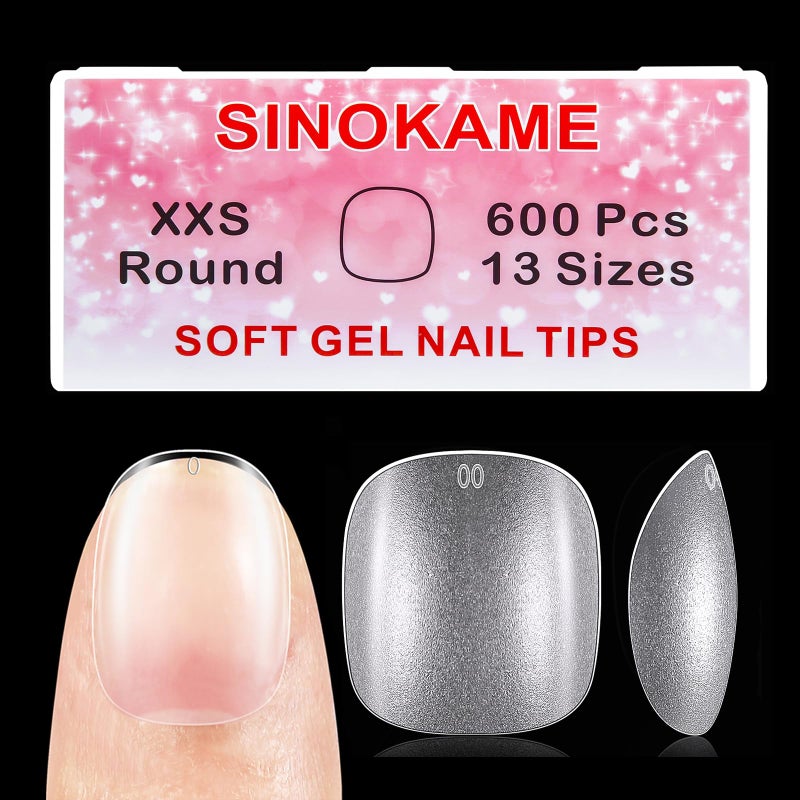SINOKAME Extra Extra Short Round Gel Nail Tips, SINOKAME Extra Short Press on Fake Nails Clear Round, Full Matte No File Small Petite Child Size Nails for Nail Extension,600 Pcs 13 Sizes with Refills 4&5 - Image 1