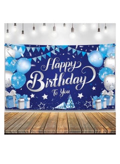 KASTWAVE Happy Birthday Banner, 72x44 Inch Happy Birthday Backdrop for Boys, Blue and Silver Birthday Banner for Men Women, Birthday Party Decorations Party Supplies  - Image 1