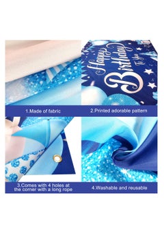 KASTWAVE Happy Birthday Banner, 72x44 Inch Happy Birthday Backdrop for Boys, Blue and Silver Birthday Banner for Men Women, Birthday Party Decorations Party Supplies  - Image 3