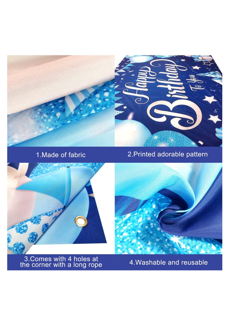KASTWAVE Happy Birthday Banner, 72x44 Inch Happy Birthday Backdrop for Boys, Blue and Silver Birthday Banner for Men Women, Birthday Party Decorations Party Supplies - Image 3