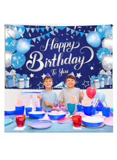 KASTWAVE Happy Birthday Banner, 72x44 Inch Happy Birthday Backdrop for Boys, Blue and Silver Birthday Banner for Men Women, Birthday Party Decorations Party Supplies  - Image 4