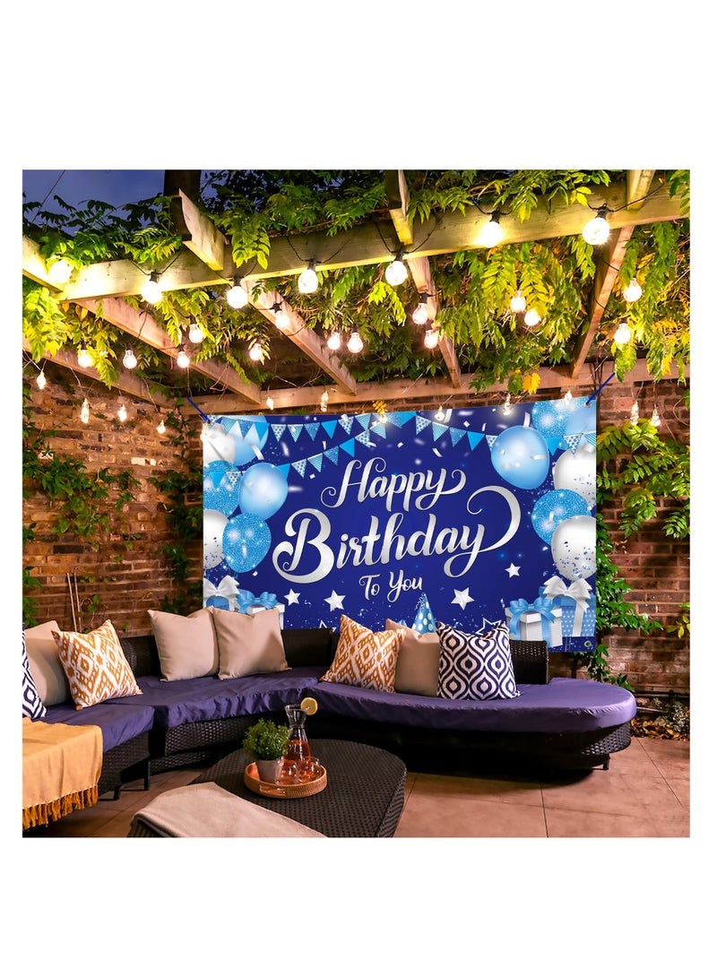 KASTWAVE Happy Birthday Banner, 72x44 Inch Happy Birthday Backdrop for Boys, Blue and Silver Birthday Banner for Men Women, Birthday Party Decorations Party Supplies - Image 5
