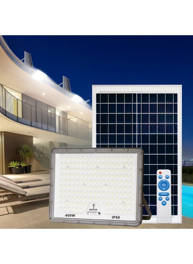 م.م.ذ  دحاولا صخشلا ةكرش اهمزاولو ةرانلا  تادعم ةراجتل زنيل دنآ وتلب كبلر — كشاف طاقة شمسية 400 واط 6000K | تحكم عن بُعد + تحكم ضوئي + حساس حركة | 220 ليد | بطارية 25Ah | لوح شمسي 30W - Image 1