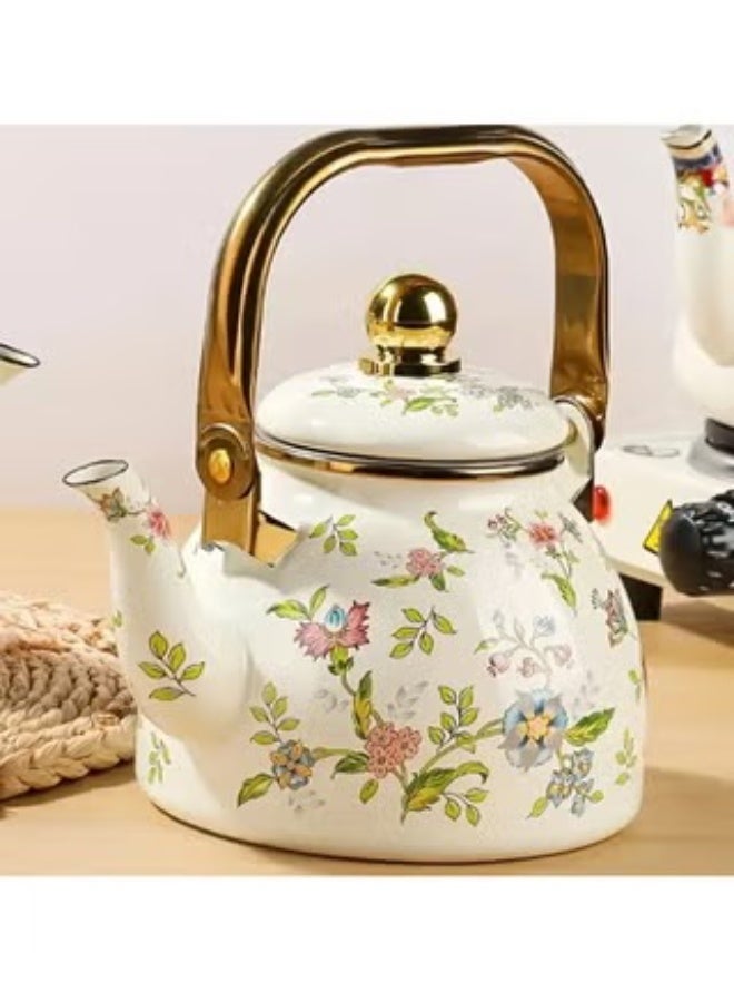 general Classic enamel teapot/coffee maker with filter – 1.5L extra-large thickened body, featuring classic floral and herbal aroma design – suitable for gas, electric, ceramic, and induction cooktops – an elegant coffee/tea maker, perfect for home use or as a gift. - Image 4