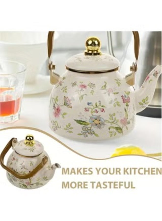 general Classic enamel teapot/coffee maker with filter – 1.5L extra-large thickened body, featuring classic floral and herbal aroma design – suitable for gas, electric, ceramic, and induction cooktops – an elegant coffee/tea maker, perfect for home use or as a gift. - Image 5