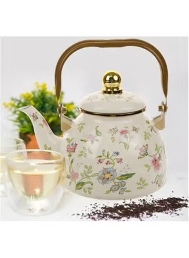 general Classic enamel teapot/coffee maker with filter – 1.5L extra-large thickened body, featuring classic floral and herbal aroma design – suitable for gas, electric, ceramic, and induction cooktops – an elegant coffee/tea maker, perfect for home use or as a gift. - Image 1