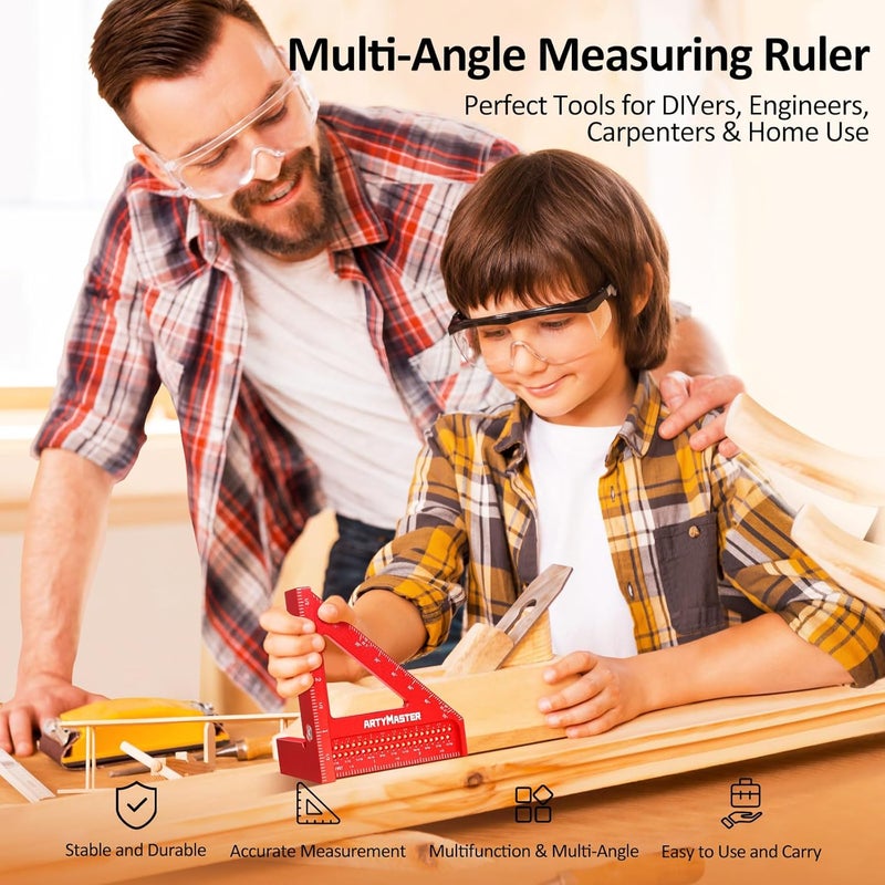 ARTYMASTER 3.8" Mini 3D Multi-Angle Measuring Square Ruler, High Precision Woodworking Tool - Image 2
