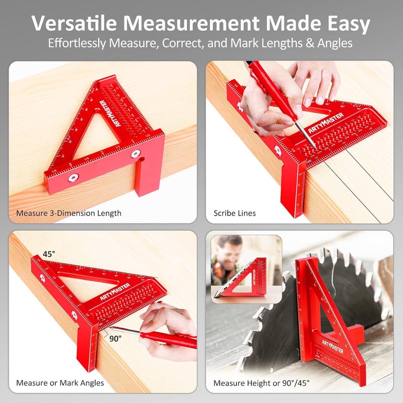 ARTYMASTER 3.8" Mini 3D Multi-Angle Measuring Square Ruler, High Precision Woodworking Tool - Image 3