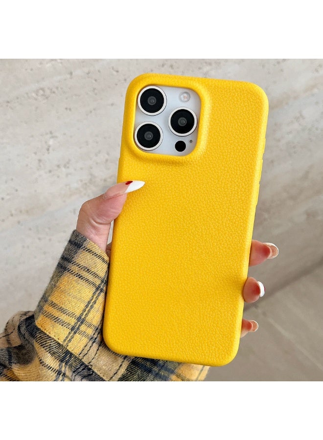 NIBEMINENT Solid Color Leather Pattern Protective TPU Case Cover For iPhone 14 Pro, Yellow