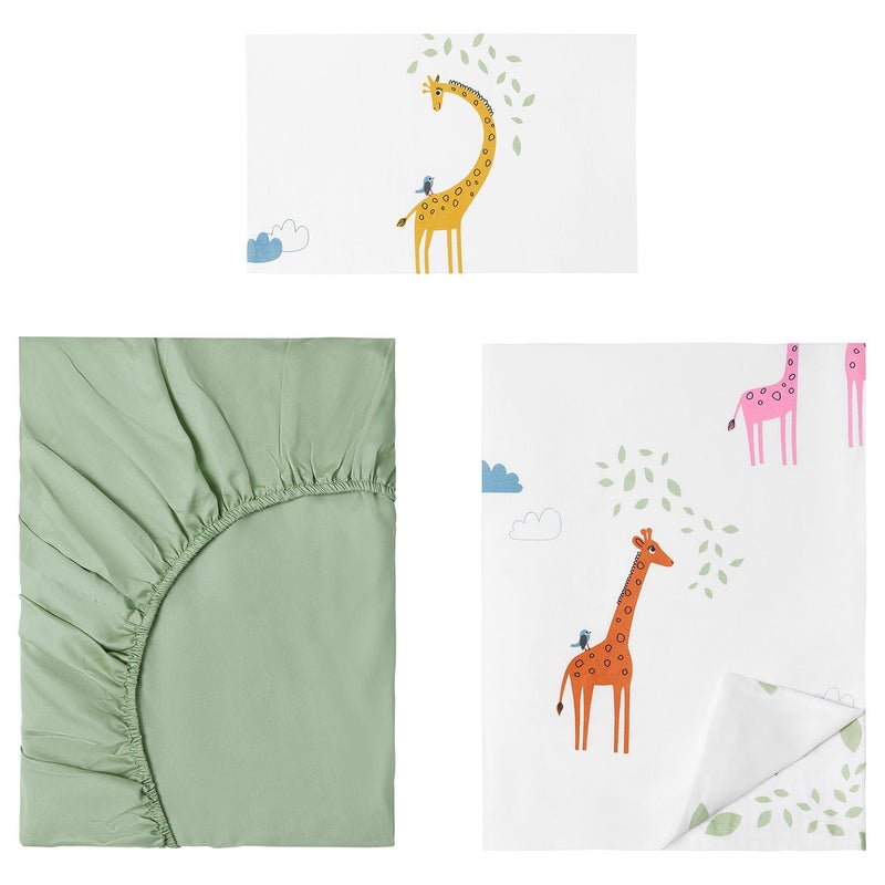 Baitique Kids 3-Piece Bedlinen Set, Giraffe Pattern on White, Cotton, 150x200/50x80 cm (incl. Storage Bag) - Image 1