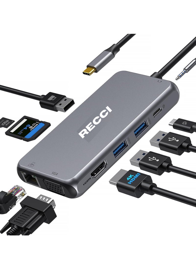 Recci 7-in-1 USB-C Hub Multiport Adapter | HDMI 4K, Ethernet, PD, USB 3.0, SD/TF, Audio Jack | Compatible with MacBook, iPad, Windows & Type-C Laptops  - Image 1