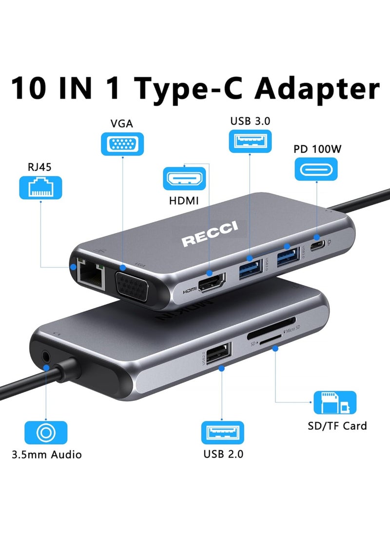 Recci 7-in-1 USB-C Hub Multiport Adapter | HDMI 4K, Ethernet, PD, USB 3.0, SD/TF, Audio Jack | Compatible with MacBook, iPad, Windows & Type-C Laptops  - Image 2