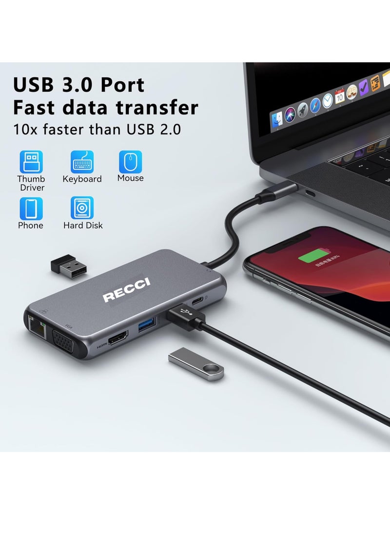 Recci 7-in-1 USB-C Hub Multiport Adapter | HDMI 4K, Ethernet, PD, USB 3.0, SD/TF, Audio Jack | Compatible with MacBook, iPad, Windows & Type-C Laptops  - Image 4