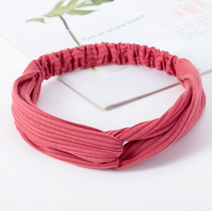 إسكدنيا Korean-style Knit Cross Headband Elastic Solid Color 18 # knitted iron red