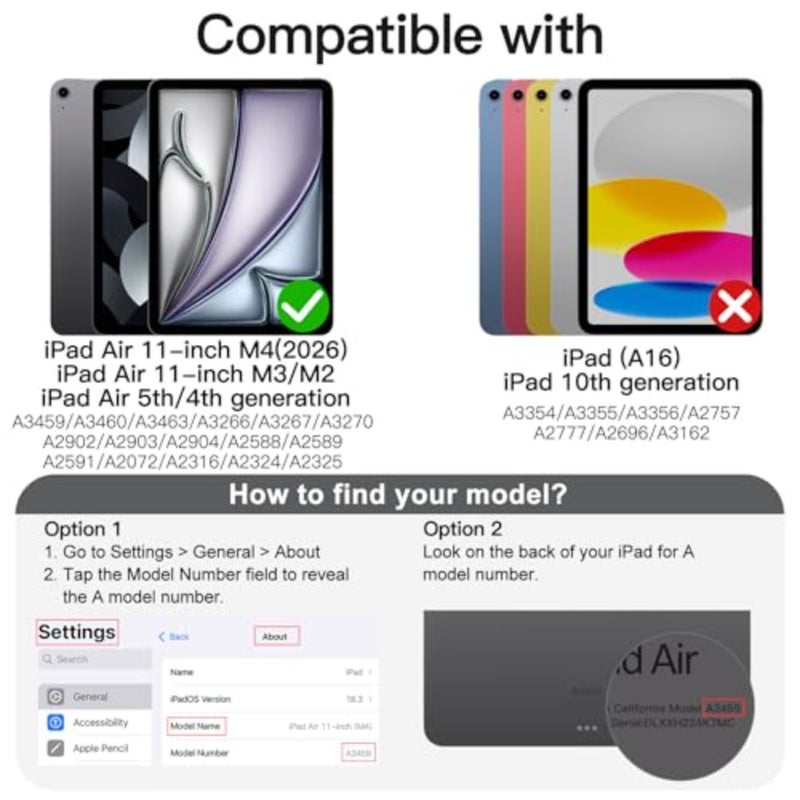 غطاء حماية دوار لجهاز iPad Air 11 10.9 لجهاز M4/M3/M2/5th/4th Gen: ظهر شفاف من مادة TPU، إطار أسود، حامل 360 درجة، تنبيه/غفو تلقائي، حامل قلم Apple مدمج - Image 2
