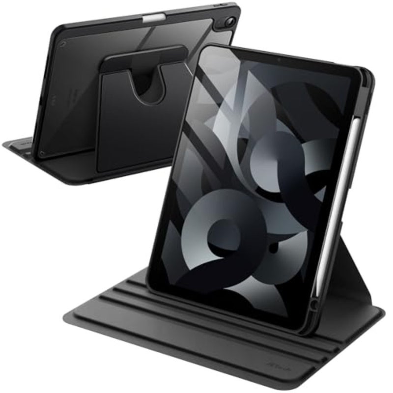 غطاء حماية دوار لجهاز iPad Air 11 10.9 لجهاز M4/M3/M2/5th/4th Gen: ظهر شفاف من مادة TPU، إطار أسود، حامل 360 درجة، تنبيه/غفو تلقائي، حامل قلم Apple مدمج - Image 1