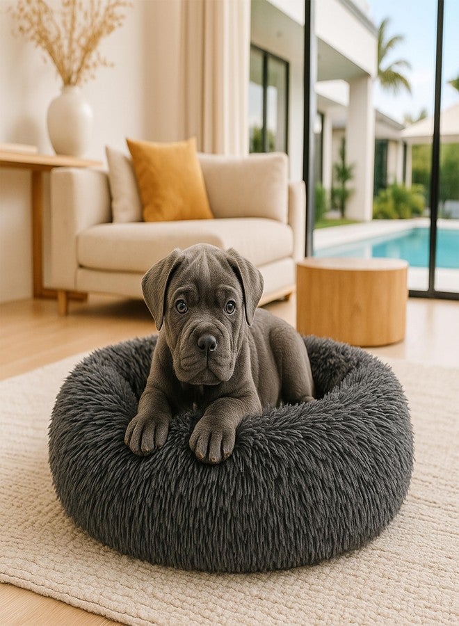 SHINY-V Calming Dog Bed - Fluffy Donut Cuddler for Anxiety Relief, Orthopedic Pet Bed with Non-Slip Bottom, Cozy Round Faux Fur Nest for Dogs and Cats, Plush Crate Mat for Comfort (Dark Grey, Medium) - Image 5