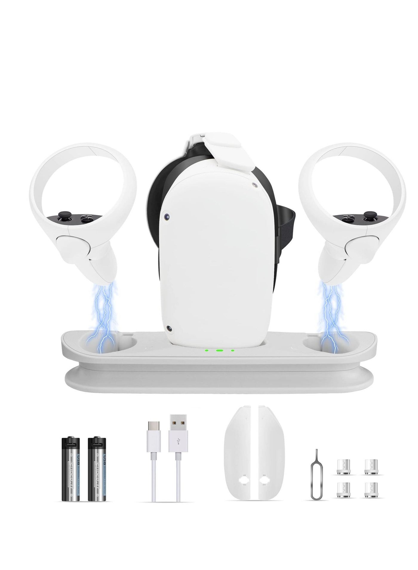 Captaintech Charging Dock Station for Oculus Quest 2 - Fast VR Charger Stand for Oculus/Meta Quest 2 Headset Touch Controller Accessories with 2 Rechargeable Batteries,USB-C Charger and Cable(White)