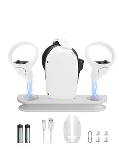 Charging Dock Station for Oculus Quest 2 - Fast VR Charger Stand for Oculus/Meta Quest 2 Headset Touch Controller Accessories with 2 Rechargeable Batteries,USB-C Charger and Cable(White)