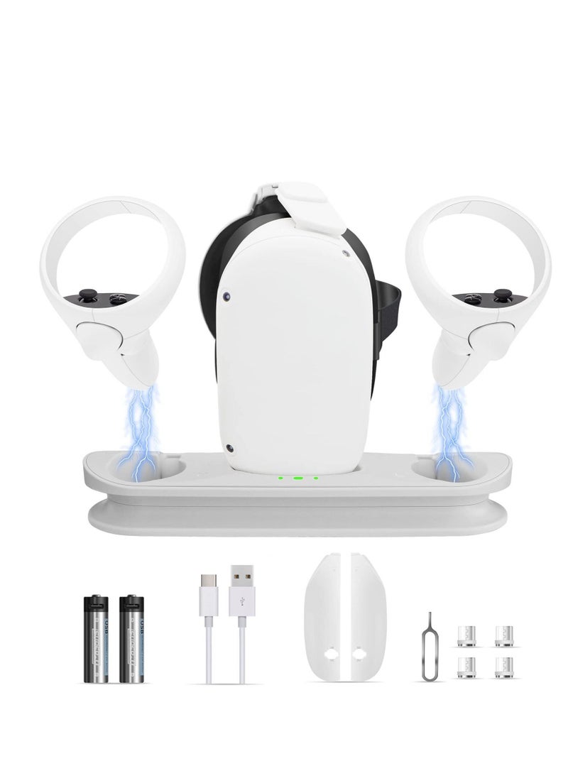 Captaintech - Charging Dock Station for Oculus Quest 2 - Fast VR Charger Stand for Oculus/Meta Quest 2 Headset Touch Controller Accessories with 2 Rechargeable Batteries,USB-C Charger and Cable(White) - Image 1
