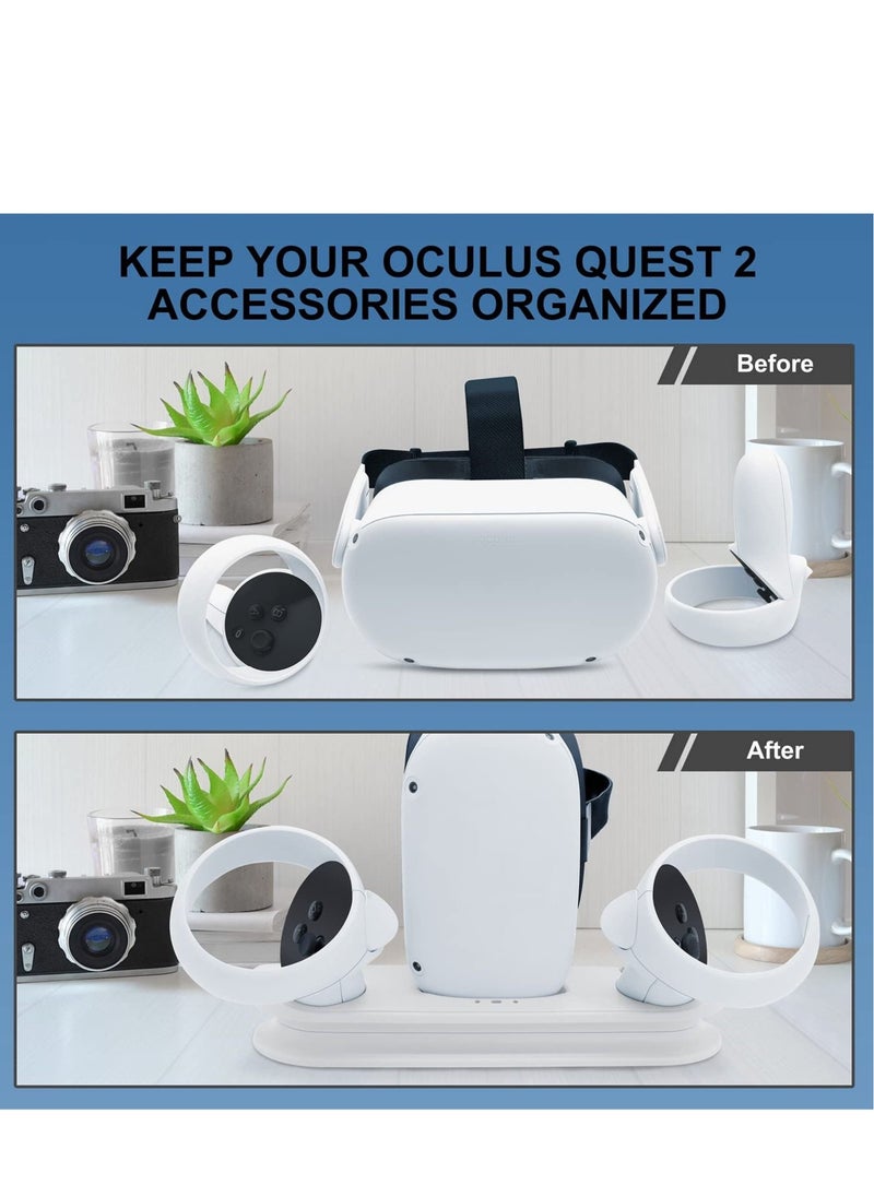Captaintech - Charging Dock Station for Oculus Quest 2 - Fast VR Charger Stand for Oculus/Meta Quest 2 Headset Touch Controller Accessories with 2 Rechargeable Batteries,USB-C Charger and Cable(White) - Image 1
