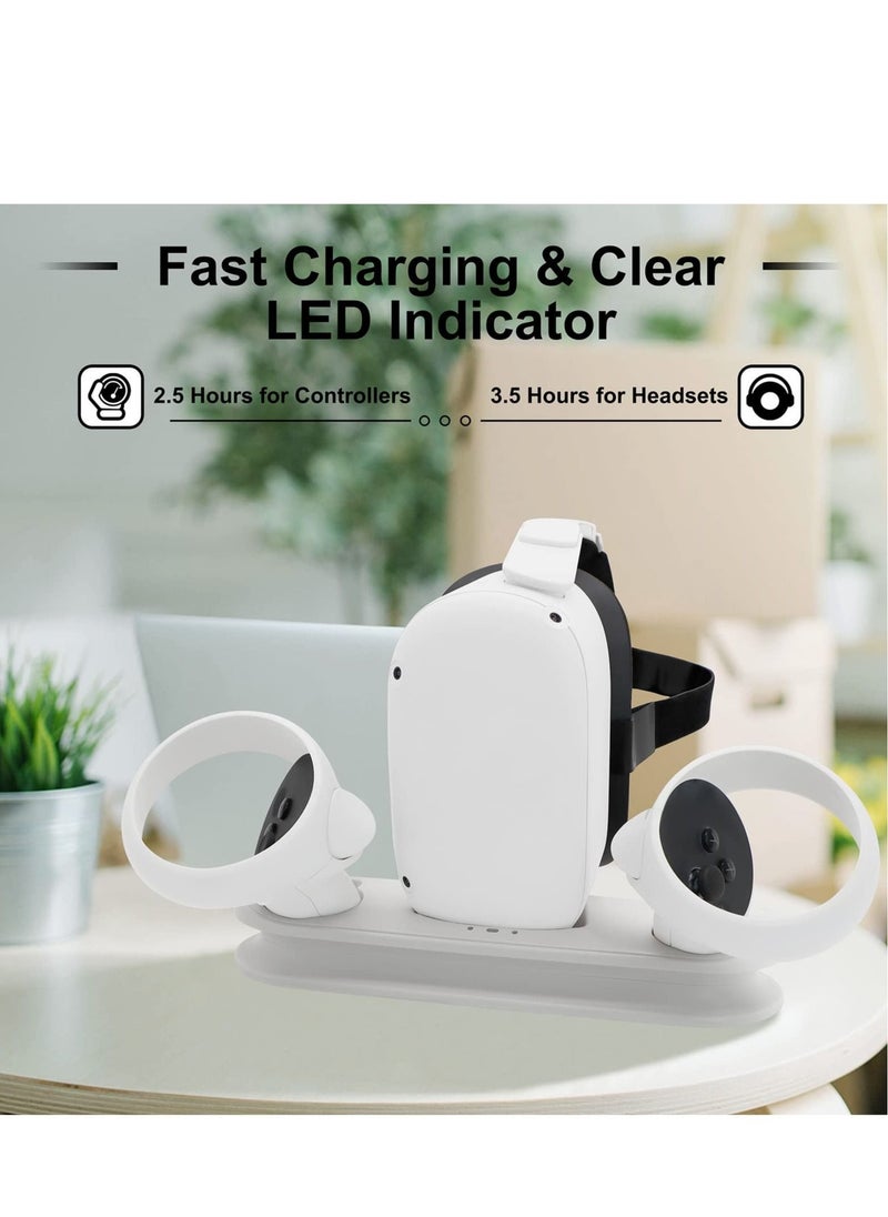 Captaintech - Charging Dock Station for Oculus Quest 2 - Fast VR Charger Stand for Oculus/Meta Quest 2 Headset Touch Controller Accessories with 2 Rechargeable Batteries,USB-C Charger and Cable(White) - Image 1