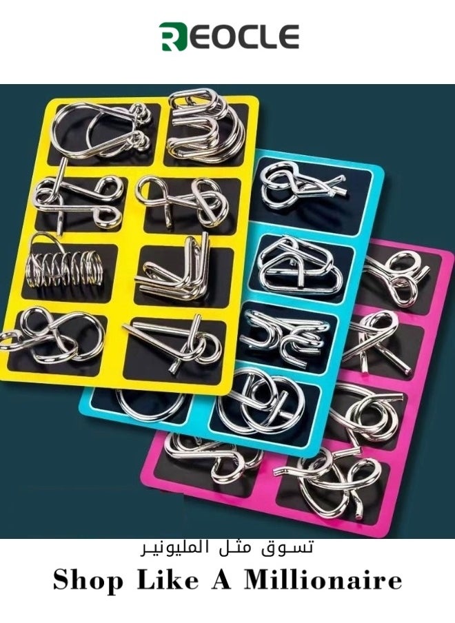 REOCLE - Metal Wire Puzzle Set of 8 Brain Teaser IQ Test Disentanglemen Iron Link Unlock Interlock Game Chinese Ring Magic Trick Toy for Party Favor Kids Adults Challenge - Image 1