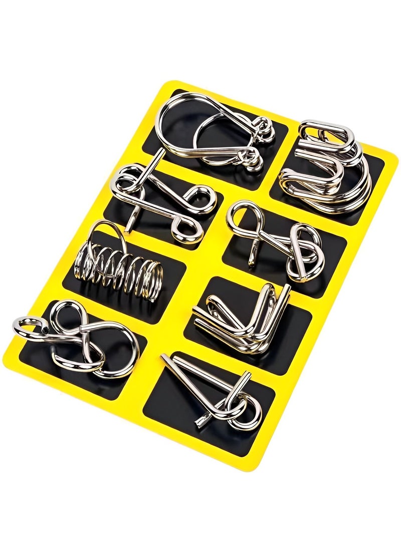 REOCLE - Metal Wire Puzzle Set of 8 Brain Teaser IQ Test Disentanglemen Iron Link Unlock Interlock Game Chinese Ring Magic Trick Toy for Party Favor Kids Adults Challenge - Image 1