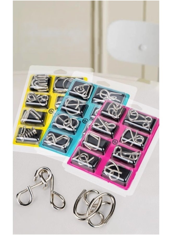 REOCLE - Metal Wire Puzzle Set of 8 Brain Teaser IQ Test Disentanglemen Iron Link Unlock Interlock Game Chinese Ring Magic Trick Toy for Party Favor Kids Adults Challenge - Image 1