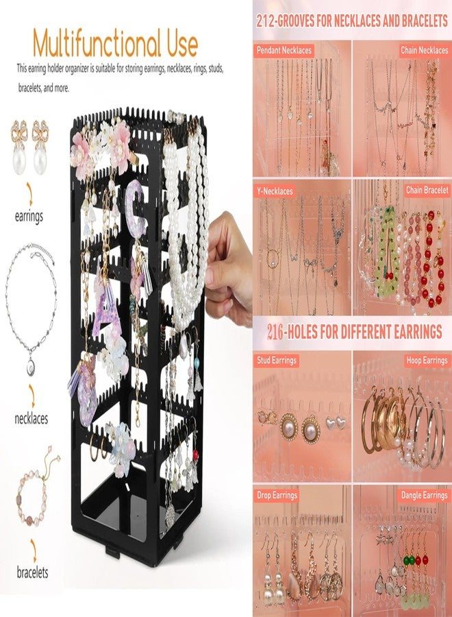 LUCES 4 Sided Hanging Earring Jewelry Organizer 216 Holes 212 Grooves Jewellery Display Stands Chain Organiser Stand Suitable For Necklace & Bracelets & Jhumka Ring Stud Holder Black - Image 3