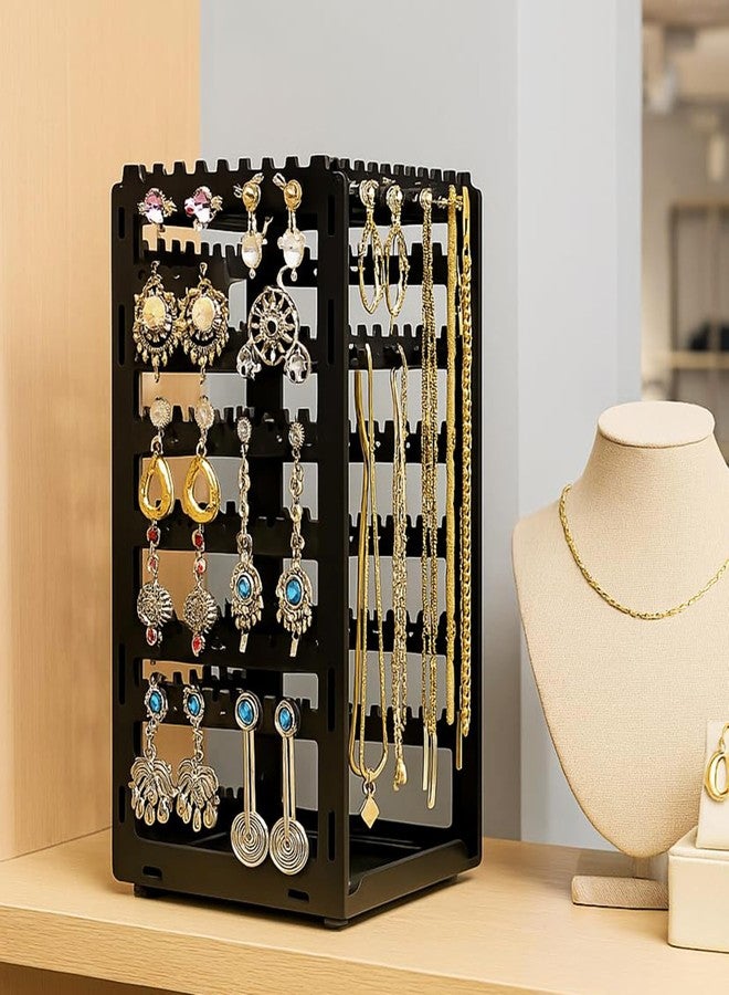 LUCES 4 Sided Hanging Earring Jewelry Organizer 216 Holes 212 Grooves Jewellery Display Stands Chain Organiser Stand Suitable For Necklace & Bracelets & Jhumka Ring Stud Holder Black - Image 1