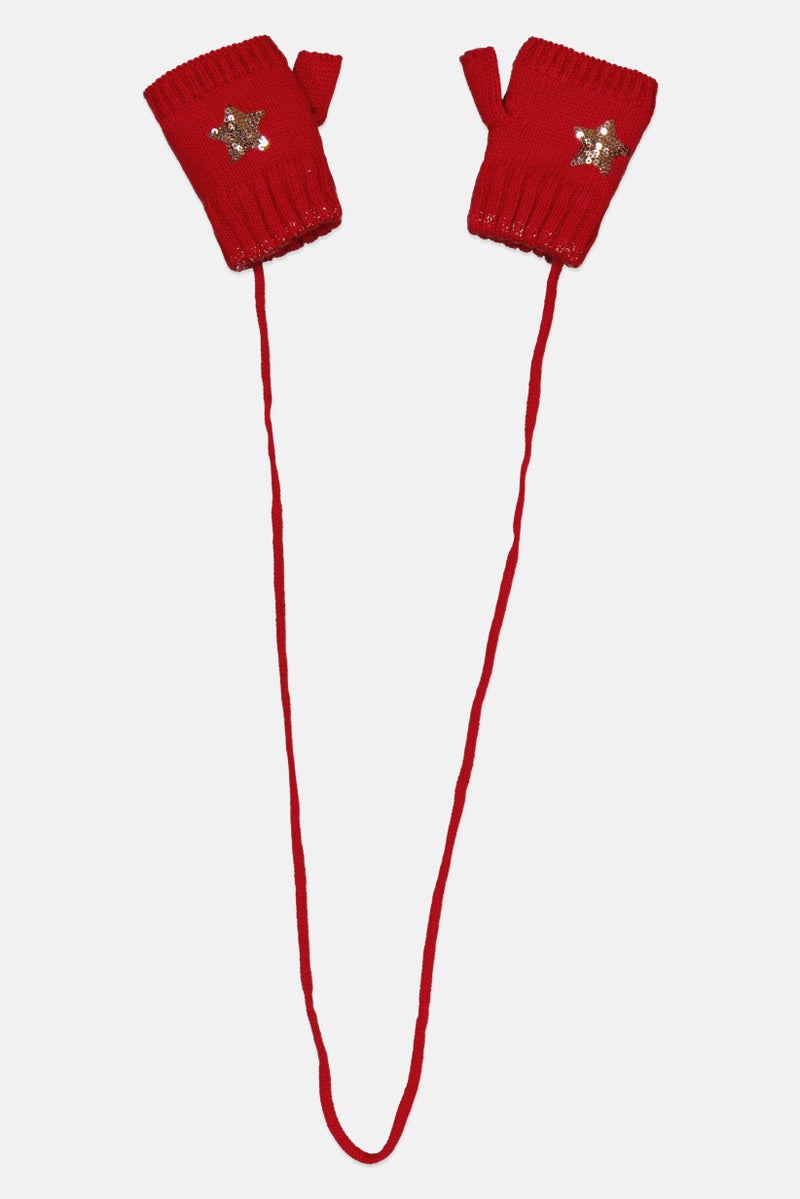 Sergent Major Toddlers Girl 1 Pair Crochet Gloves, Red  - Image 1