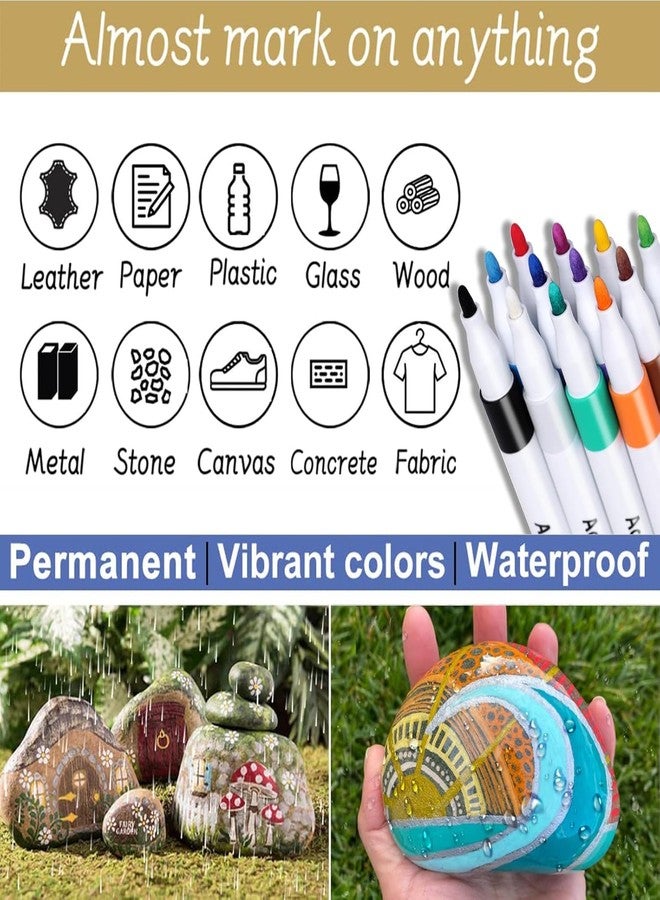 Corslet 24 Pcs Colorful Marker Pen Permanent Quick Drying Wipable Markers Pens for Plastic Glass Stone & Wood Acrylic Markers Acrylic Paint Markers Acrylic Paint Pens Sketch Pen - Image 2