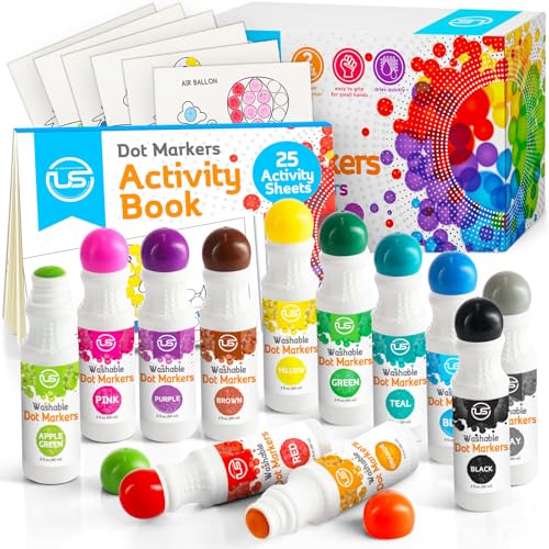Ultimate Stationery Dot Markers for Toddlers Activities and Kids 12 Colors Washable Bingo Daubers Easter Basket Stuffers Dot Art Toddler Art and Crafts Bingo Markers and Includes a Free Dotting Markers Activity Book - Image 1