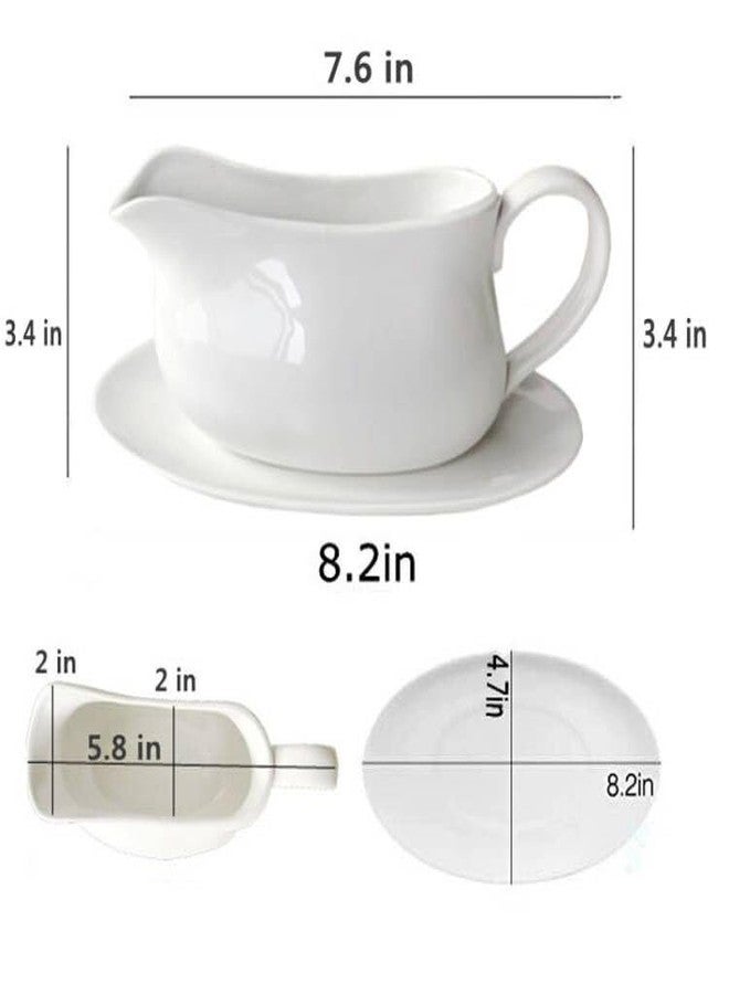 Qlans 17oz Gravy Boat with Saucer Stand, Set of 1, Ceramic Sauce Boat with Tray for Salad Dressings,ketchup， Creamer, Broth, Black Pepper, White - Image 4