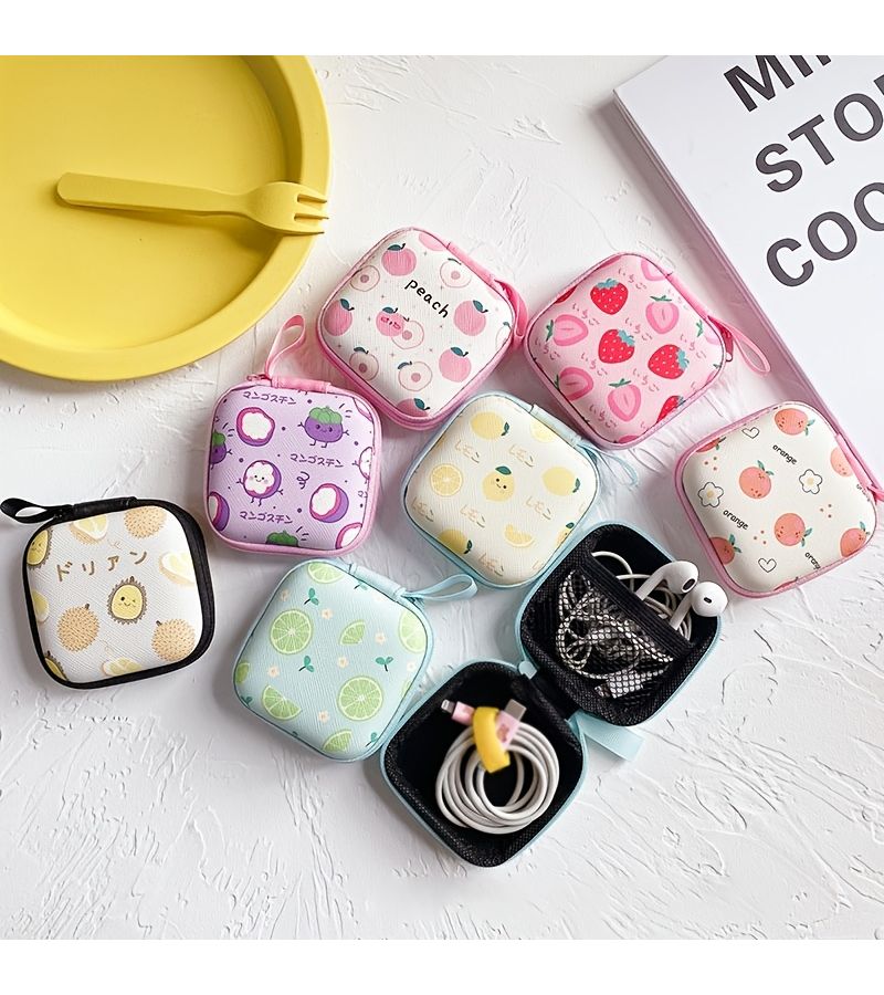 Peach EVA Hard Shell Storage Pouch For Earphone Data Cable Organizer Portable Coin Purse Mesh Bag - Image 1