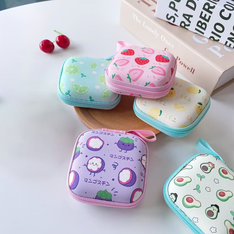 Peach EVA Hard Shell Storage Pouch For Earphone Data Cable Organizer Portable Coin Purse Mesh Bag - Image 4