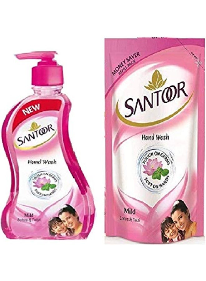 Santoor Lotus & Tulsi Hand wash 215+180 Hand Wash Bottle (2 x 197.5 ml) - Image 1