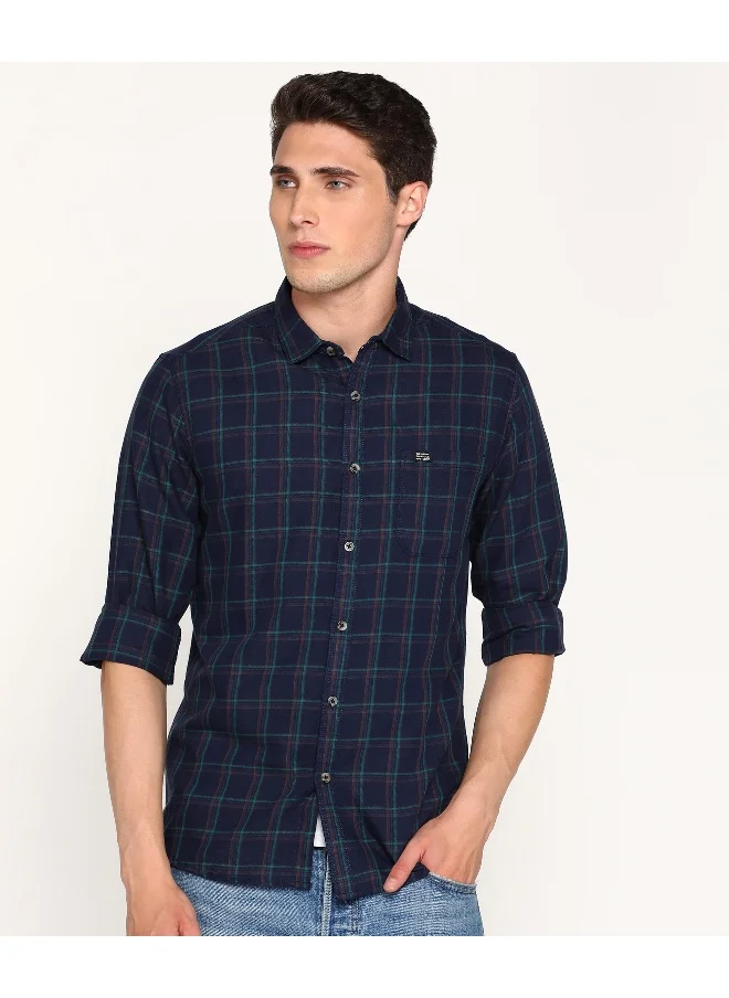 The Indian Garage Co Navy Slim Fit Casual Checked Shirt