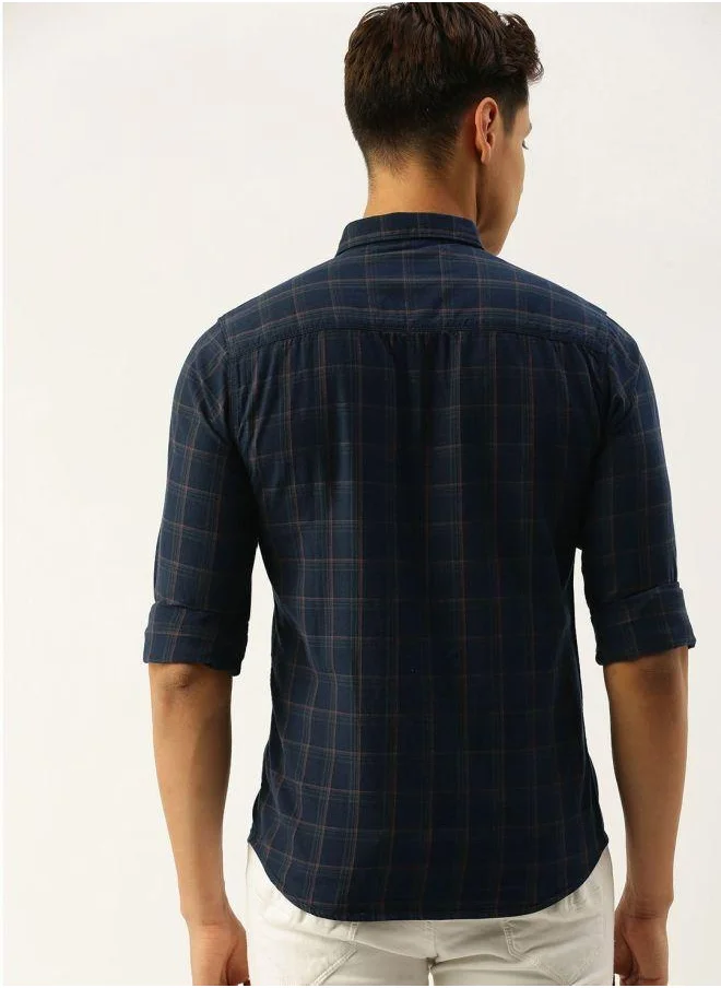 شركة المرآب الهندية Men Slim Fit Checkered Full Sleeves Spread Collar Casual Shirt