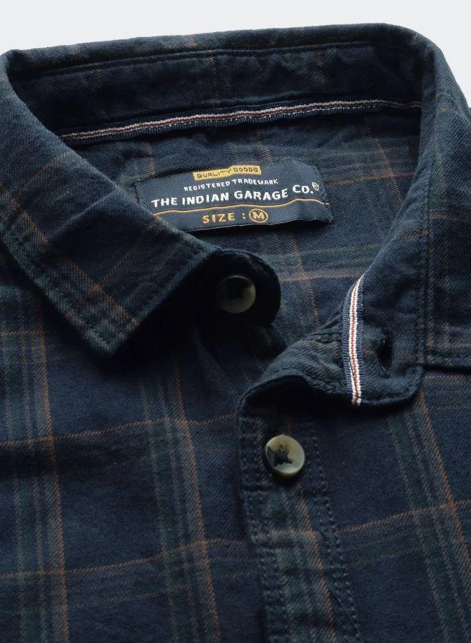 شركة المرآب الهندية Men Slim Fit Checkered Full Sleeves Spread Collar Casual Shirt