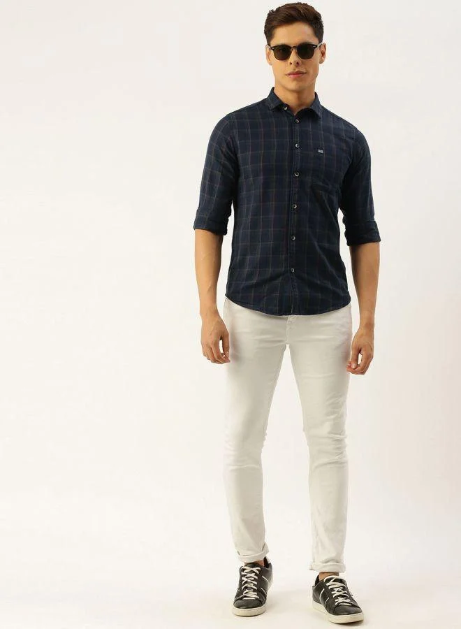 شركة المرآب الهندية Men Slim Fit Checkered Full Sleeves Spread Collar Casual Shirt