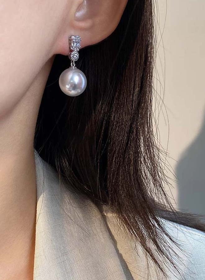 Pearl Earrings, 925 Sterling Silver Set With Cubic Zirconia, White - Image 2