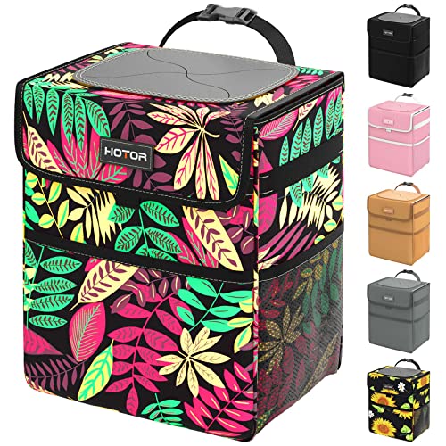 HOTOR Car Trash Can - Leak-Proof Car Organizer and Storage Bag for The Back/Front/Console of Any Cars,Sedans, SUVs & Trucks Easy-to-Install Car Accessory Interior, Leaves Print - Image 1