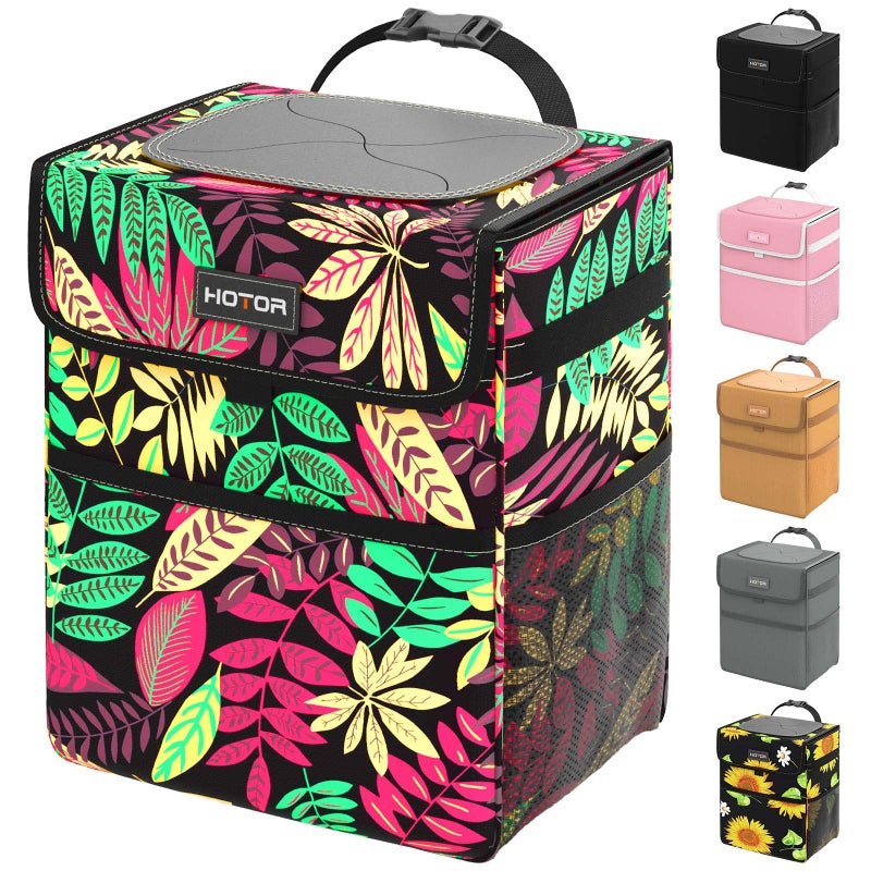 HOTOR Car Trash Can - Leak-Proof Car Organizer and Storage Bag for The Back/Front/Console of Any Cars,Sedans, SUVs & Trucks Easy-to-Install Car Accessory Interior, Leaves Print - Image 2